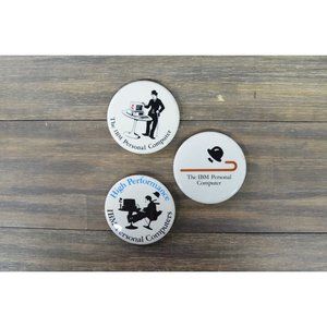 IBM Personal Computer Button Pin Lot of 3 Charlie Chaplin Bowler 1980's Vtg